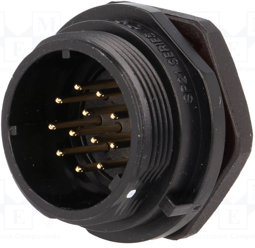 SP21 fatning - 12pol han, 0,75mm², 5A, kabinet (IP68)