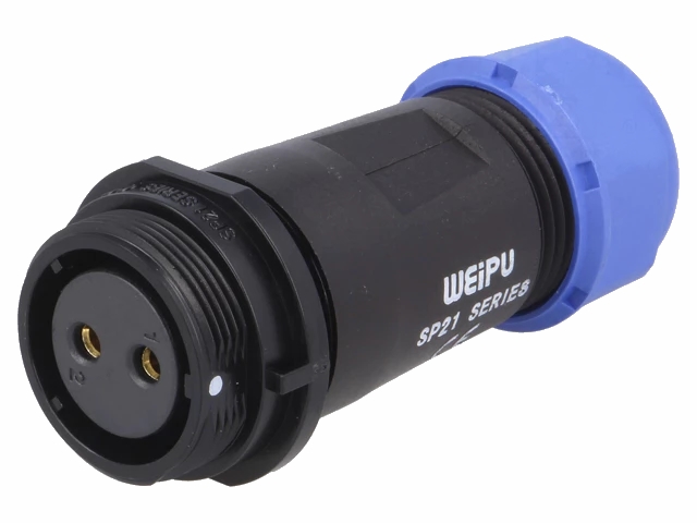 Rundstik, SP21 - 2P hun, udv. gevind, Ø7-12mm kabel (IP68)