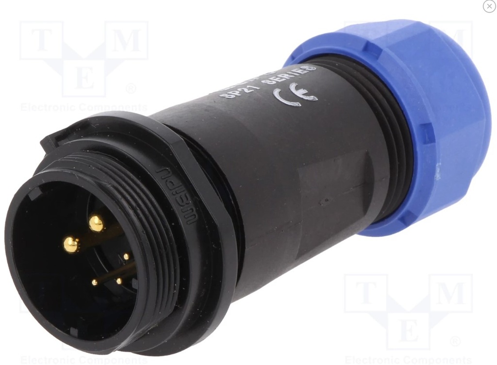 Rundstik, SP21 - 5 (2+3) pol han, til Ø7-12mm kabel (IP68)