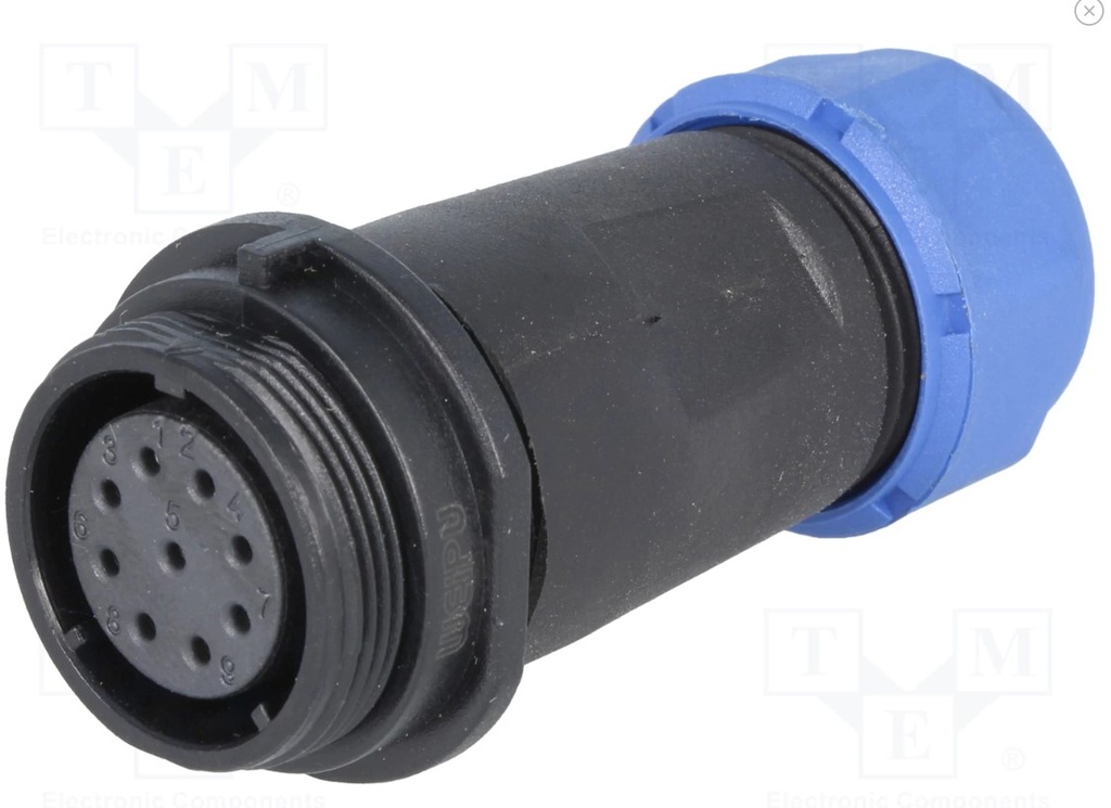 Rundstik, SP21 - 9pol hun, til Ø7-12mm kabel (IP68)