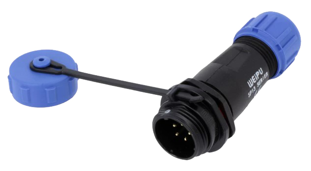 Rundstik, SP13 - 5P han, udv. gevind, Ø4-6,5mm +hætte (IP68)