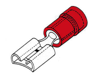 Rød kabelsko - Spadefatning 6,3mm hun 0,4-1,4mm² (100 stk.)