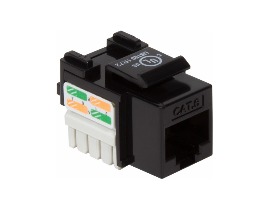 Keystone RJ45 fatning - CAT6 250MHz uskærmet, 90°, Sort