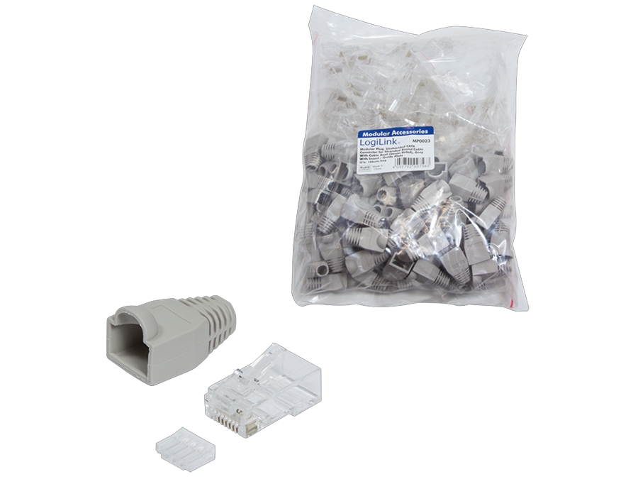 RJ45 modularstik - 8P8C, CAT6 uskærmet, Grå afl. (100 stk.)