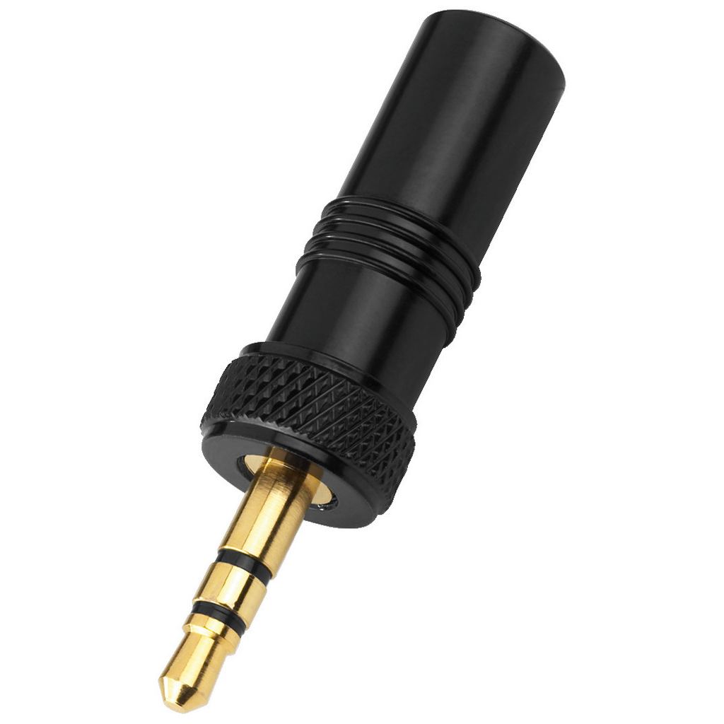 JACK stik - 3,5mm stereo han med skruelås, Sort