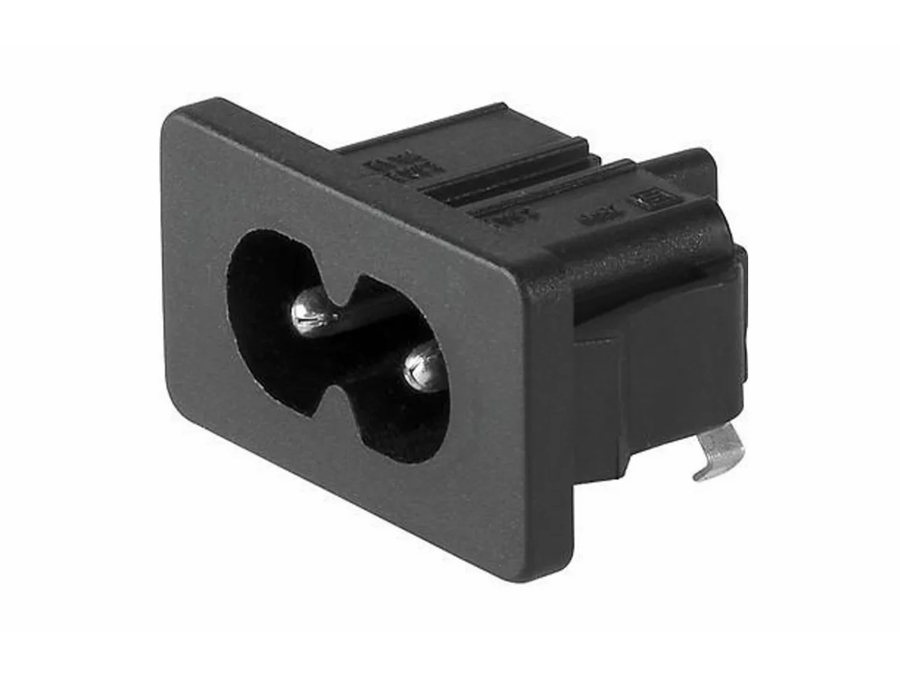Apparatfatning - 2pol C8 han for flad C7 (8-tal) stik, Sort