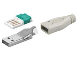 USB A hanstik - Til loddefri ledningsmontage, Grå