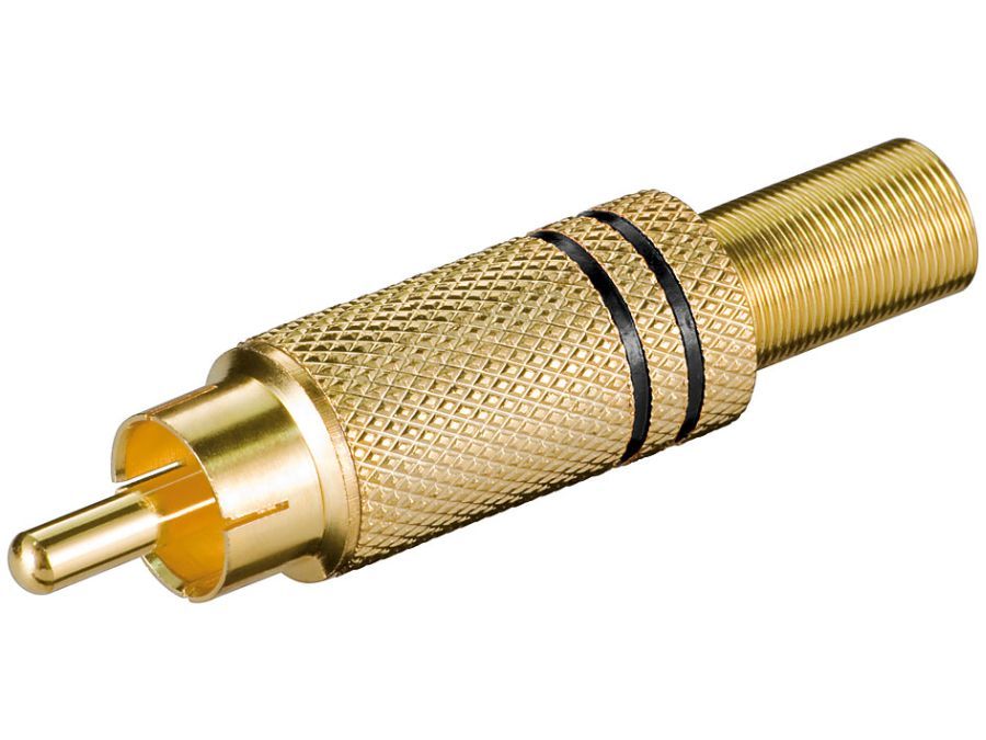RCA(Phono) han - Forgyldt m. fjederaflastning, Sort (Ø5,4mm)
