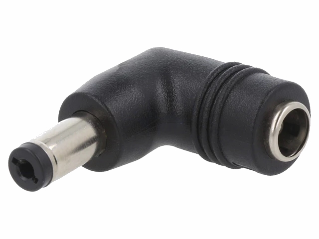 DC adapter - Ø5,5x2,5mm hun til 5,5x2,1mm han, Vinklet