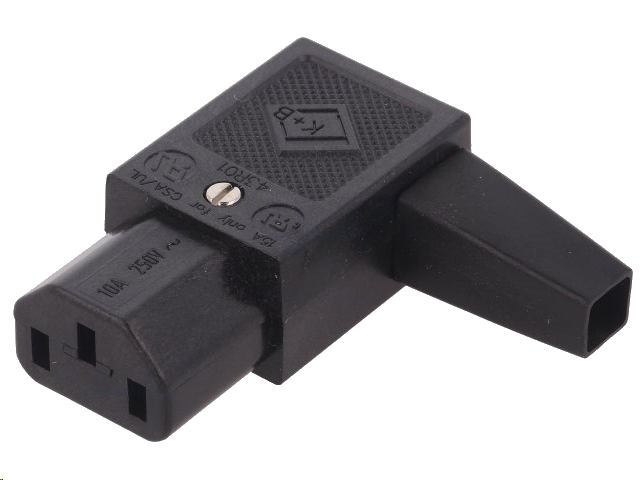 Apparatstik - IEC320-C13, 3pol hun, 90° venstre, Sort