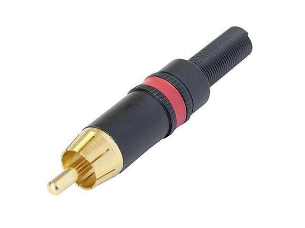 REAN - RCA(Phono) hanstik, forgyldt, Sort m. rød ring