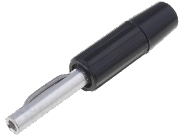 Bananstik - 4mm, 60Vdc / 10A 1,5mm² forsølvet, Sort