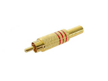 RCA(Phono) han - Forgyldt m. fjederaflastning, Rød (Ø6mm)