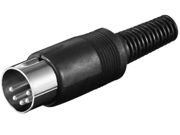 DIN stik - 5pol han multistik 180° Plasthus, Sort