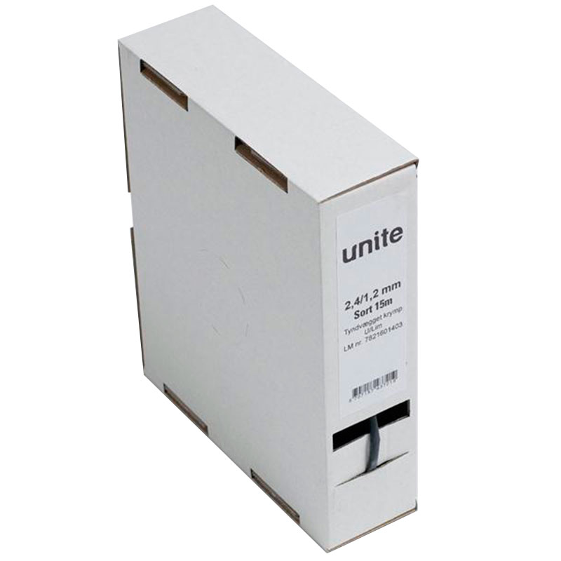 Tyndvægget krymp u. lim 2,4 mm. sort 15 m