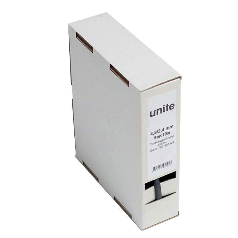 Tyndvægget krymp u. lim 4,8 mm. sort 10 m