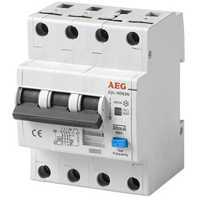 AEG kombiafbryder 13A 3P+N 6kA C 30mA