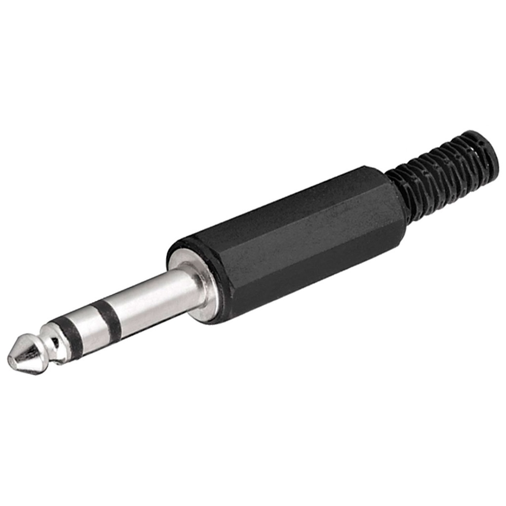 JACK stik - 6,35mm stereo han, Sort plast