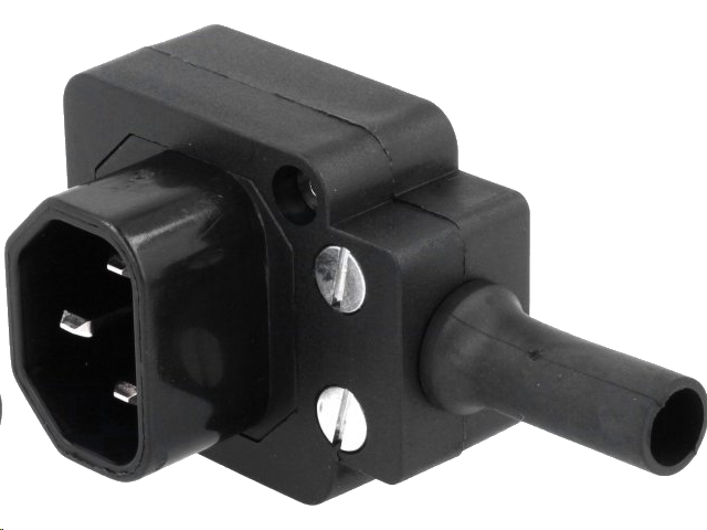 Apparatstik - IEC320-C14, 3pol han, 90° ned, Sort