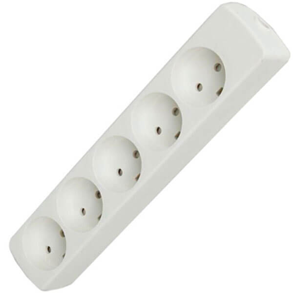 Stikdåse børnesikret 5-vejs u/jord hvid