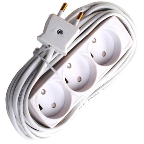 Stikdåse børnesikret 3-vejs 5m hvid