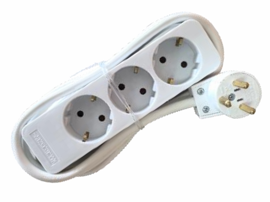 Hybrid stikdåse - 3 x Schuko, DK stikprop, Hvid (1,5m)