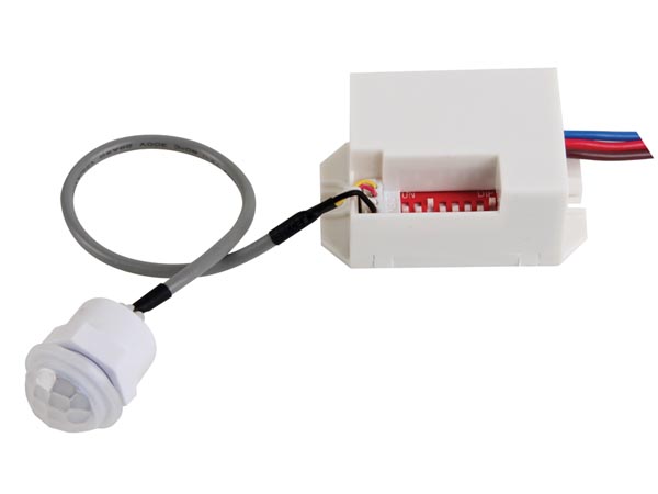 PIR bevægelsessensor - 230Vac / 800W, 100° mini til indbygn.