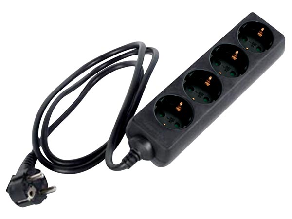 Stikdåse - 4 x CEE7/3 hun, Sort (1,5m)