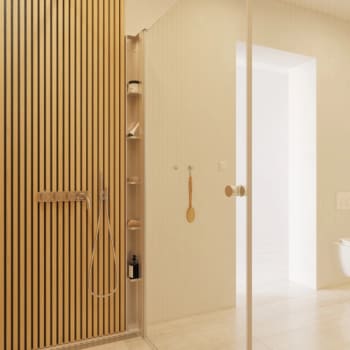 Tower reol med 5 flytbare hylder. 200x10x10 cm, satin