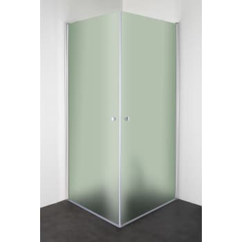 Ret hjørne 90x90x195cm isglas, blank aluprofil