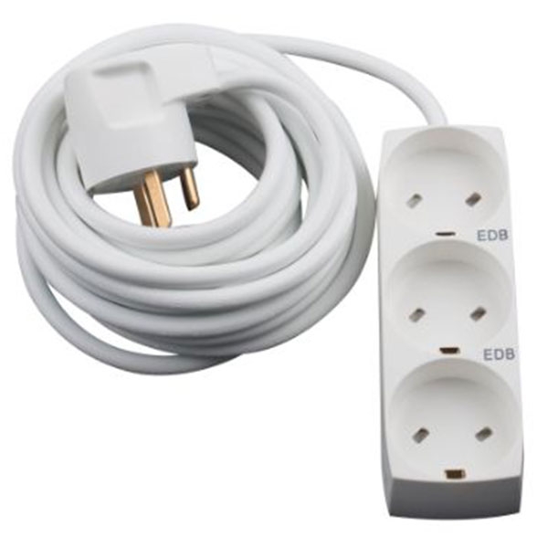 EDB stikdåse 3-vejs m. jord og 5 m. ledning - hvid