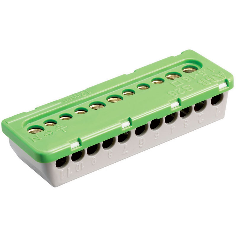 PE terminal med skrue tilslutning, 5x6mm²+6x16mm²