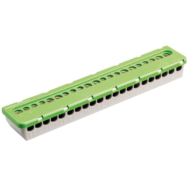 PE terminal med skrue tilslutning, 9x6mm²+12x16mm²