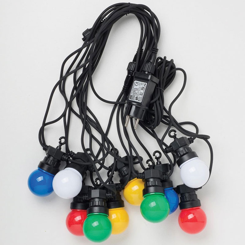 Party lyskæde 8m 10xLED farvet Ø50mm IP44 230V