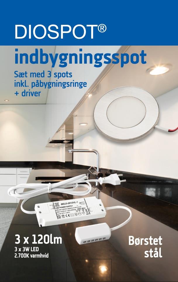 DIOSPOT indb.spot 3-sæt LED 3W 927 120lm sort