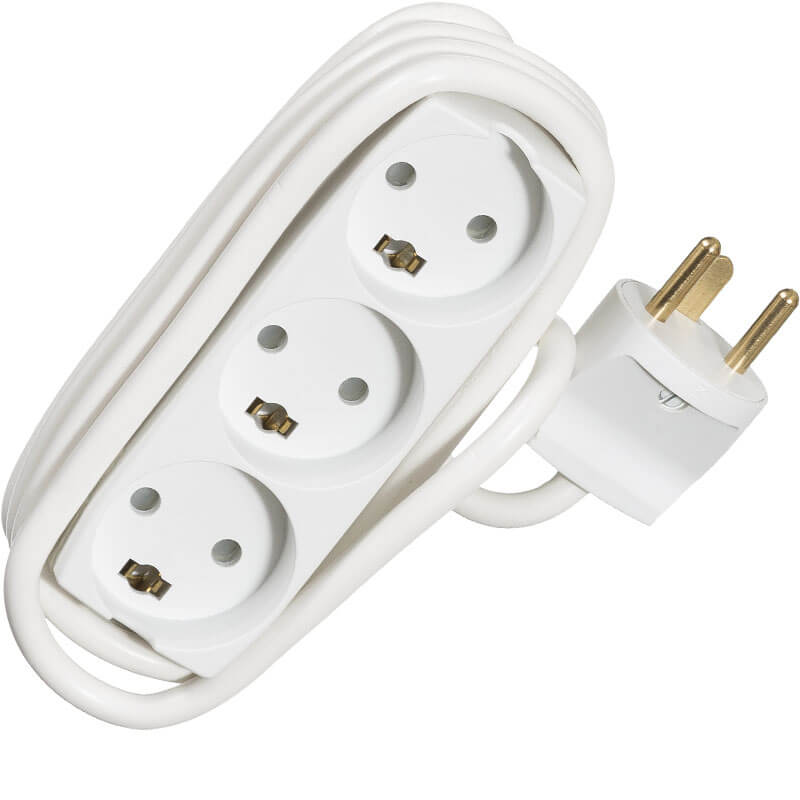 Stikdåse med 3 stik 1,5m ledning hvid