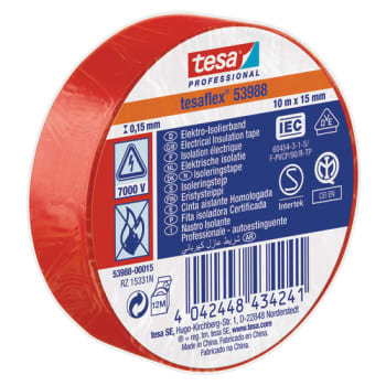 ISOLERINGSTAPE VDE/IEC PVC 10MX15MM RØD