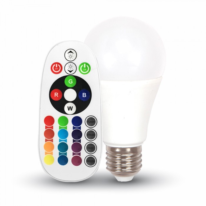 6W RGB LED pære Med RF fjernbetjening, E27