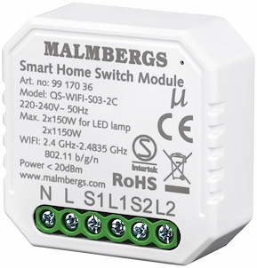WI-FI smart modul on/off 2-Kanal/kroneafbryder 2X1150W/2X150W LED