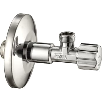 1/2" x 3/8" ventil krom lang model med stor roset u/omløbere (1 stk. i æsken)