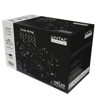 4 meter udendørs LED iskrystal lyskæde - IP44, 230V, 180 LED, kold hvid