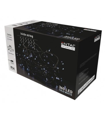 5 meter udendørs LED iskrystal lyskæde - IP44, 230V, 360 LED, kold hvid
