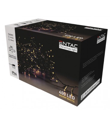 8 meter udendørs LED cluster julelyskæde - IP44, 230V, 400 LED, varm hvid