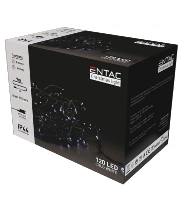 9 meter udendørs LED julelyskæde - IP44, 230V, 120 LED, kold hvid
