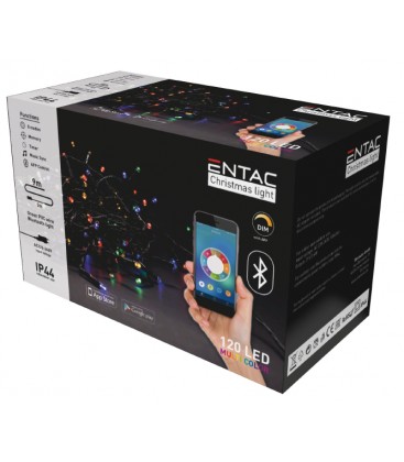 9 meter udendørs LED bluetooth julelyskæde - IP44,230V, 120 LED, multicolor