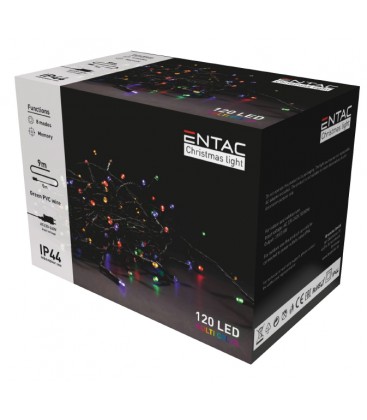 9 meter udendørs LED julelyskæde - IP44, 230V, 120 LED, multicolor