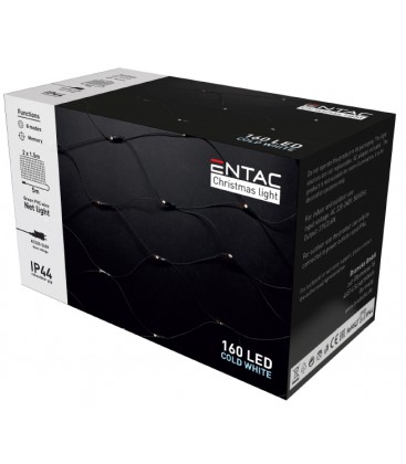 2 x 1,5 meter udendørs LED julelyskædenet - IP44, 230V, 160 LED, kold hvid