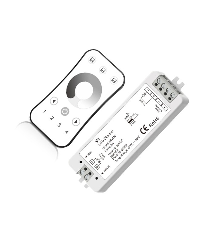Trådløs dæmper med fjernbetjening og holder - RF trådløs, 12V (96W), 24V (192W)