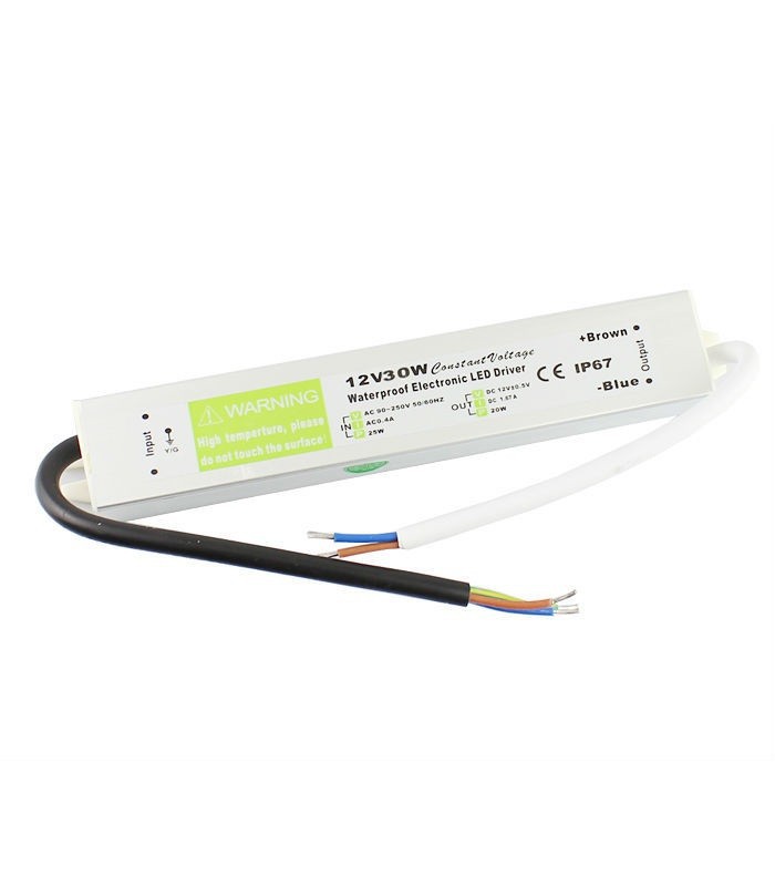 30W strømforsyning - 12V DC, 2,4A, IP67 vandtæt