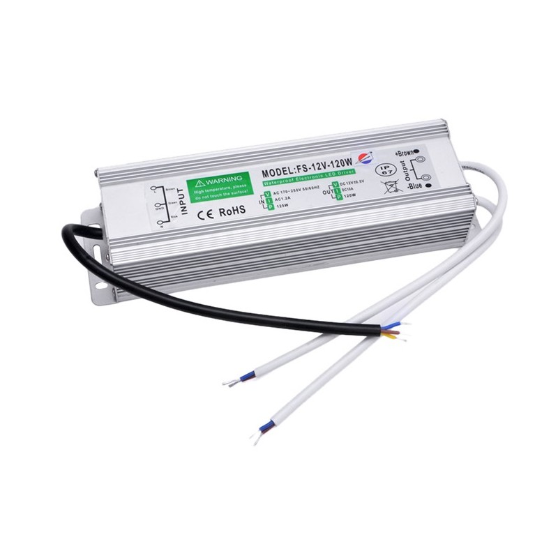 120W strømforsyning - 12V DC, 10A, IP67 vandtæt